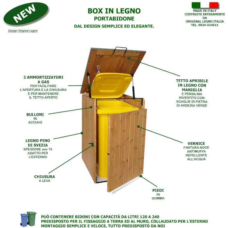 Bio Box Porta Bidone Rifiuti In Legno