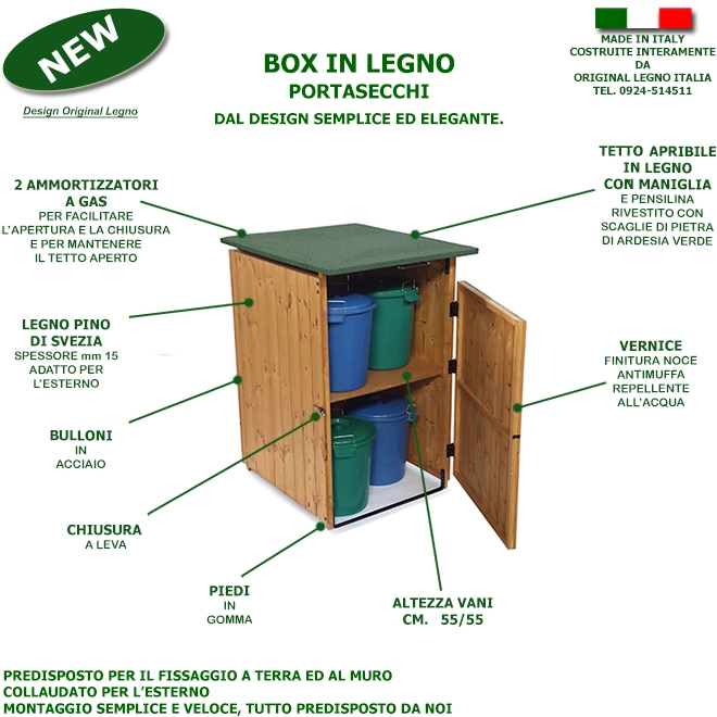Box Copri Bidoni Portasecchi In Legno